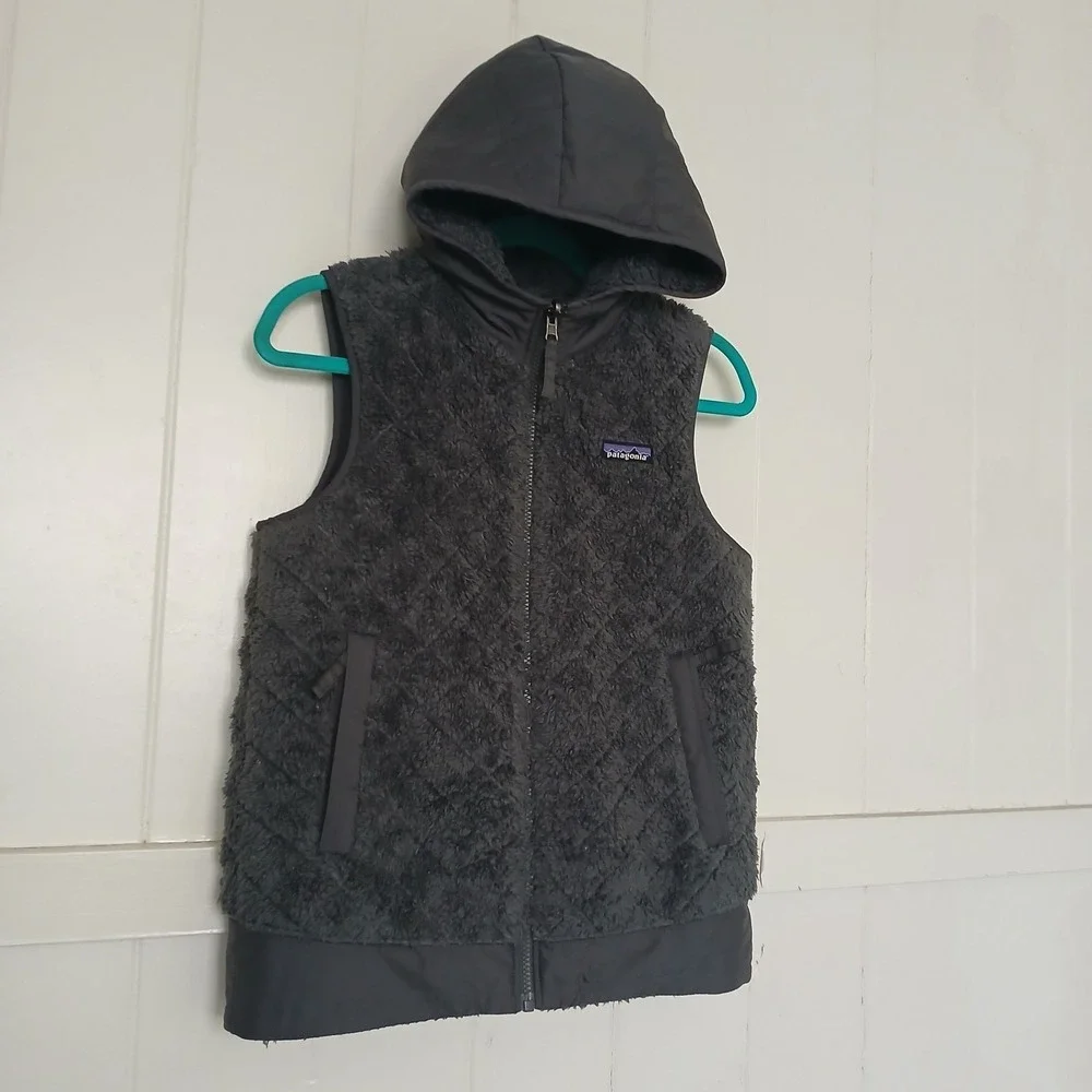 Patagonia Los Gatos Hooded Vest Women's XS Forged Grey Full Zip Reversible 25221